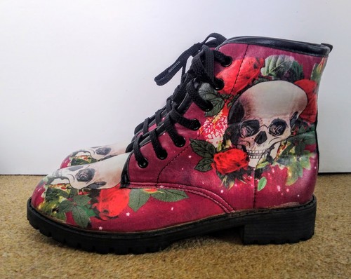 Skull rose goth punk boots - skull,